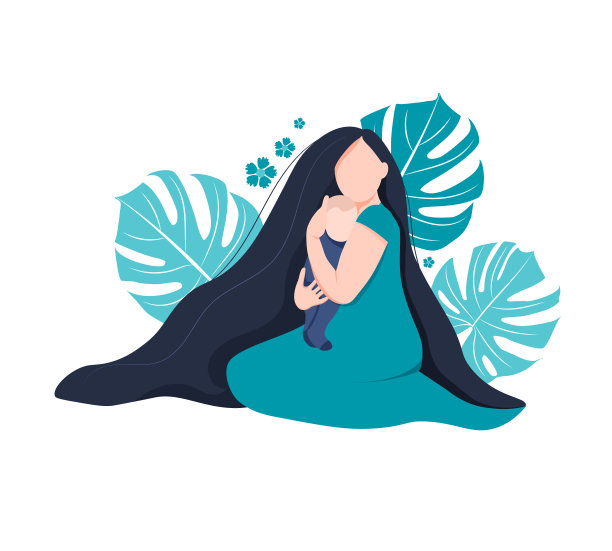 祝您母亲节快乐。妈妈轻轻地拥抱她的宝宝。矢量插图与美丽的女人和孩子。母亲和孩子之间的生物联系。图片下载