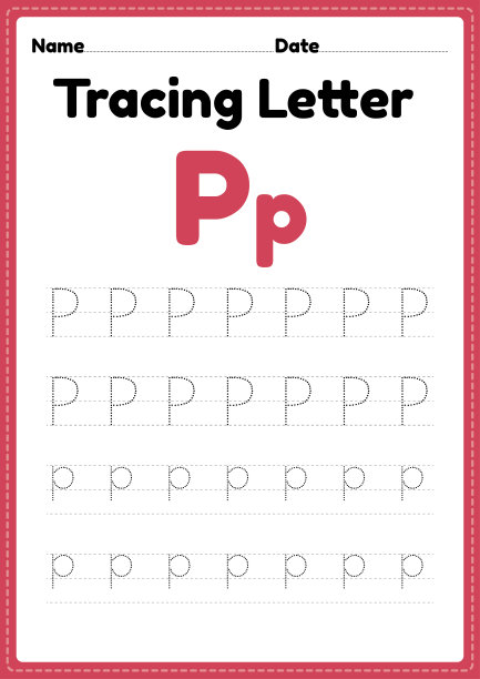 为幼儿园和学前班的孩子追踪字母p的字母表工作表图片下载