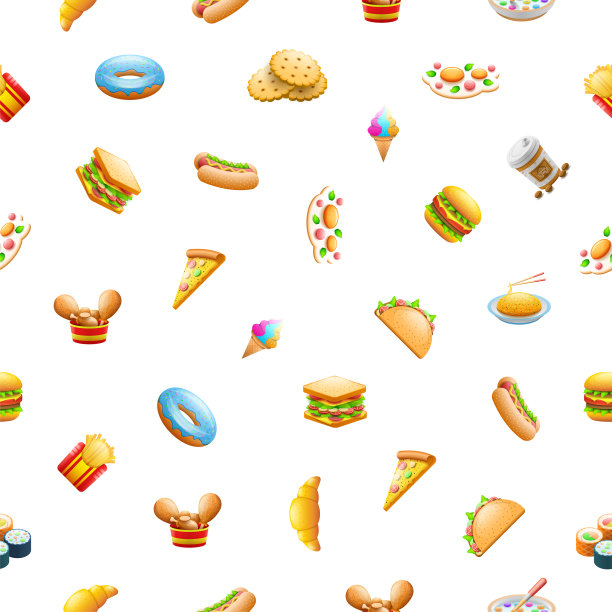 无缝图案抽象元素快餐矢量设计风格背景插图图片下载