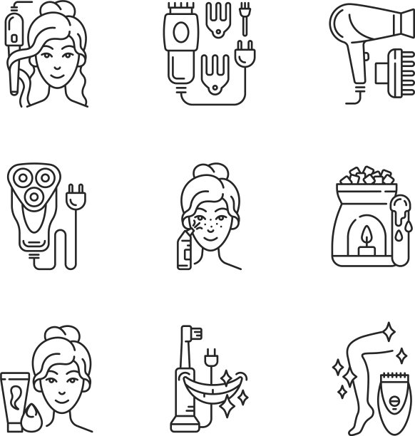 护肤常规线性图标设置图片下载