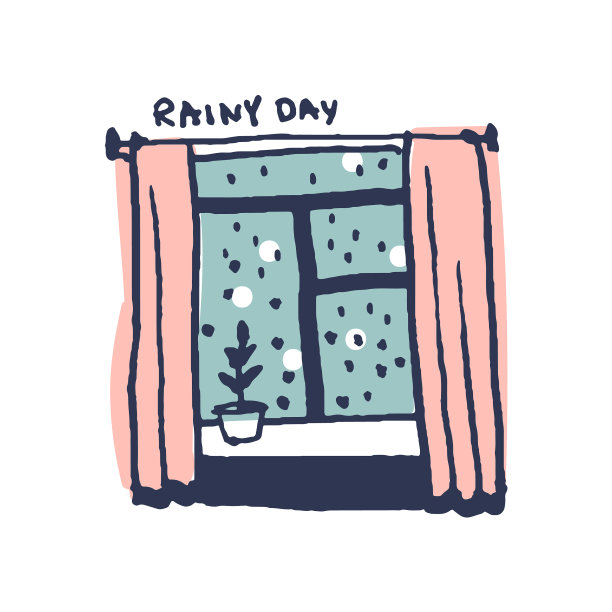 窗户在雨天在可爱的舒适拥抱卡通图片下载