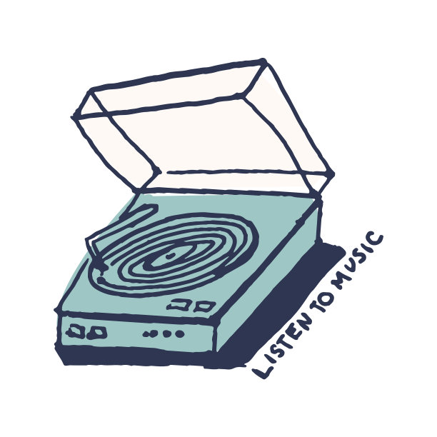 老式的乙烯基播放器在可爱的舒适拥抱卡通图片下载