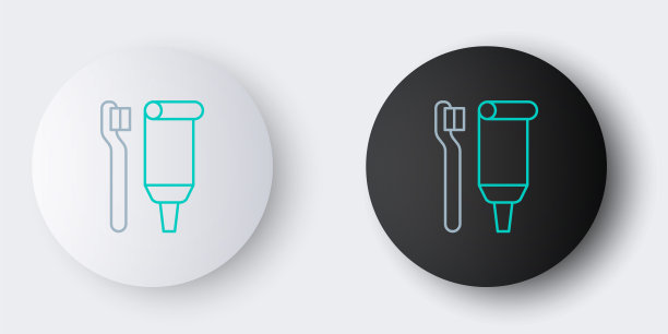 线条牙刷和牙膏管图标隔离在灰色背景。一次性盥洗用品。色彩斑斓的轮廓的概念。向量图片下载