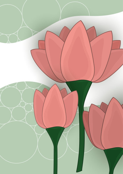 插图与程式化的百合花。波浪背景上的花卉图案。时髦颜色的纺织品样本。图片下载