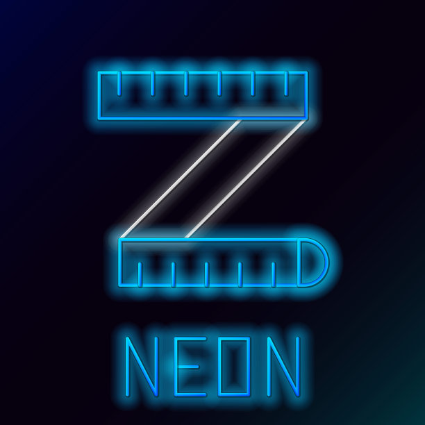 发光的霓虹灯线磁带测量图标孤立在黑色背景。卷尺。色彩斑斓的轮廓的概念。向量图片下载