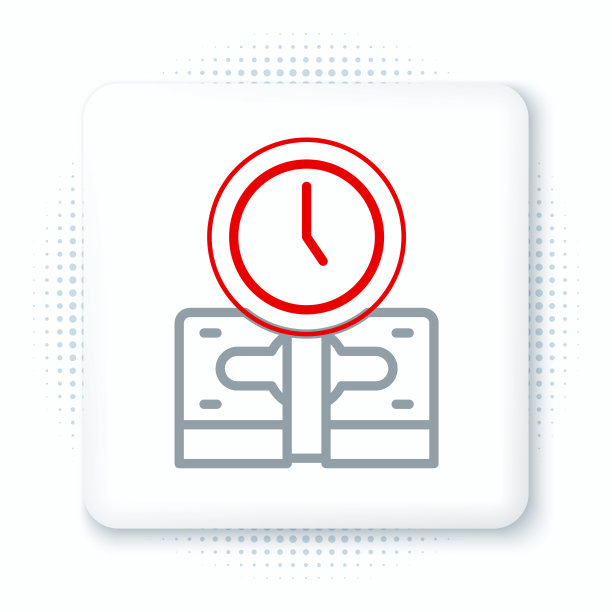 线时间是孤立在白色背景上的金钱图标。金钱是时间。有效的时间管理。将时间转化为金钱。色彩斑斓的轮廓的概念。向量图片下载