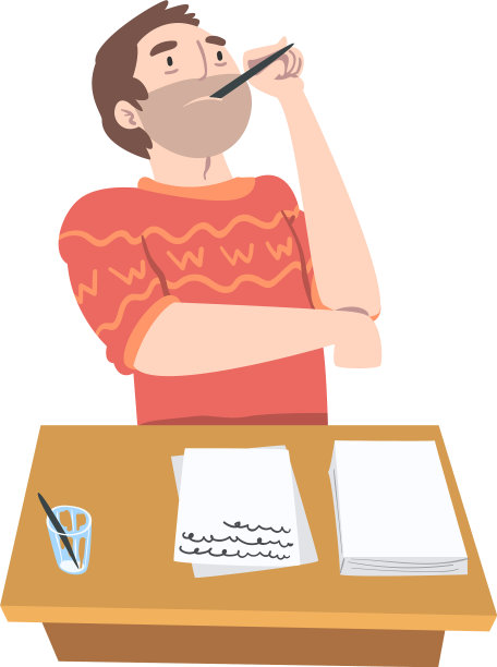 男记者在桌前思考话题图片下载