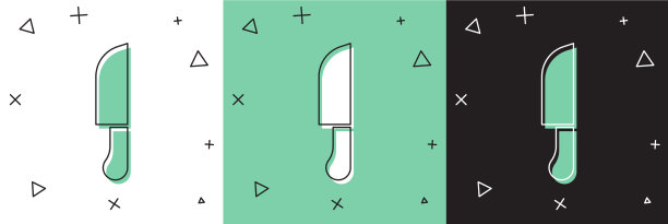 设置刀图标隔离在白色和绿色黑色图片下载