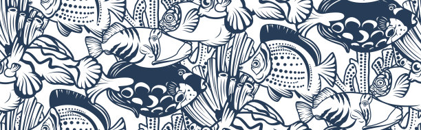 单色无缝图案与珊瑚礁图片下载