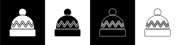 设置冬季帽子图标隔离在黑色和白色图片下载