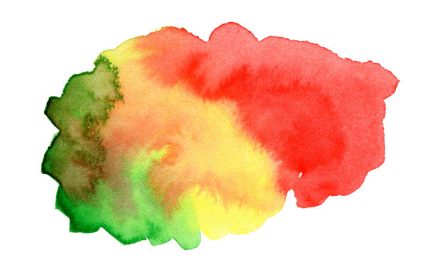 抽象红色，黄色和绿色水彩背景文字或标志孤立在白色。手绘水彩云图片下载