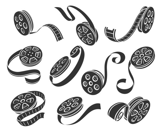 电影卷轴大胆的黑色剪影图标设置孤立图片下载