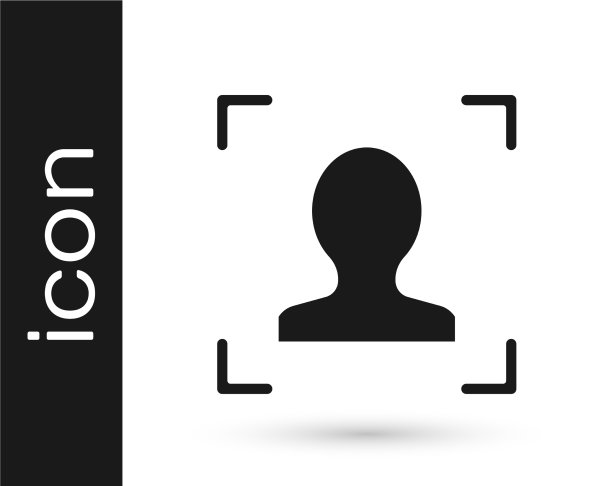 黑色人脸识别图标孤立在白色图片下载