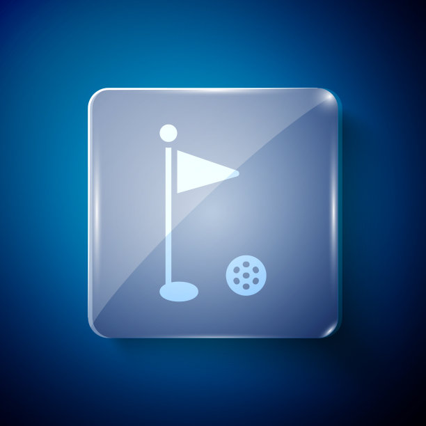 白色高尔夫旗帜图标孤立在蓝色背景图片下载