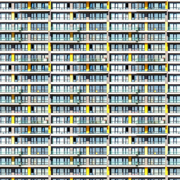 带有阳台和大落地窗的露台的虚幻公寓综合体，无聊和抑郁的概念，复合形象图片下载