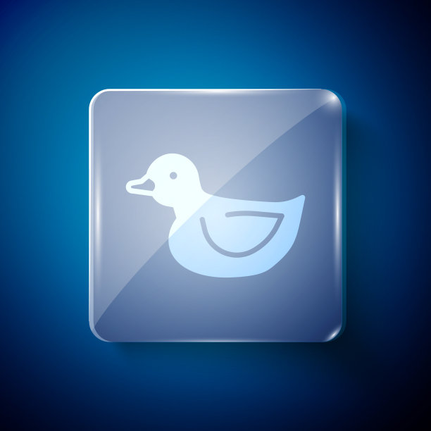 白色橡皮鸭图标孤立在蓝色背景图片下载