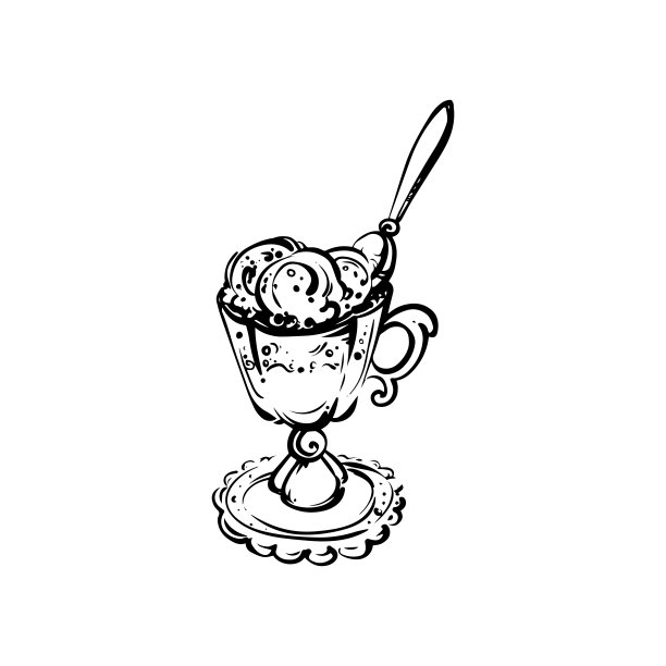 手画融化的冰淇淋勺在杯子。向量图片下载