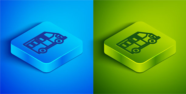 等距线校车图标孤立在蓝色图片下载