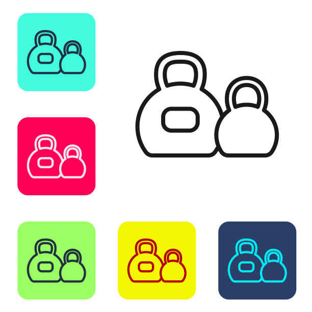 黑色线壶铃图标孤立在白色上图片下载