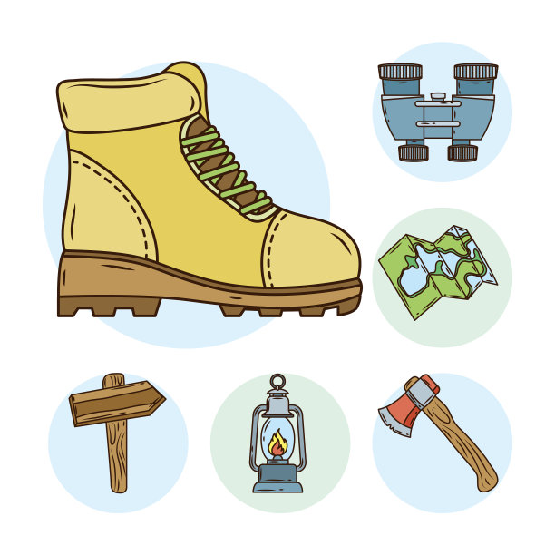 靴子与捆绑露营设置线和填充图片下载