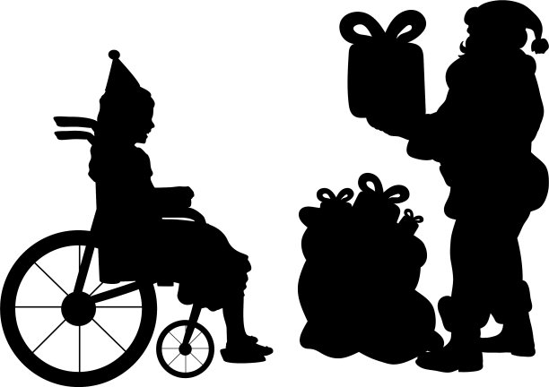 剪影的圣诞老人送礼物的女孩图片下载