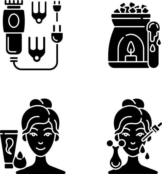 美容护理用具黑色字形图标设置图片下载