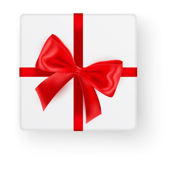 白色方形礼盒与大闪亮的红色蝴蝶结图片下载
