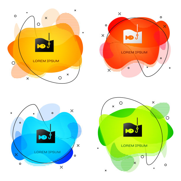 黑色鱼钩水下与鱼的图标图片下载