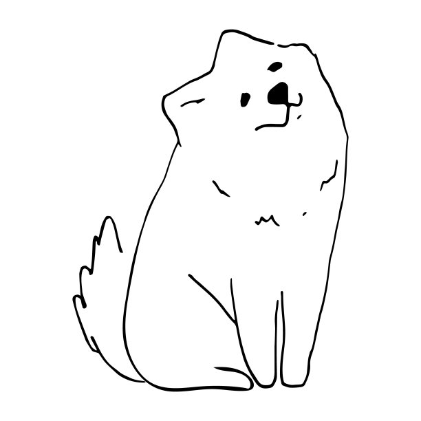 白色可爱微笑的萨摩耶狗手画矢量插图涂鸦。小狗卡通人物设计草图。儿童概念儿童印刷，海报设计，包装纸，图案图片下载