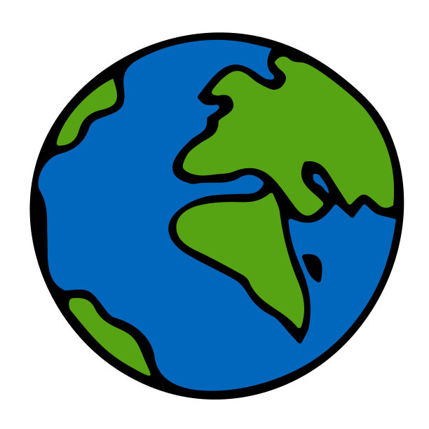 卡通蓝色星球地球。可爱的地球。手绘矢量插图涂鸦风格，孤立在白色背景。非洲和欧洲。矢量剪辑艺术设计元素。图片下载