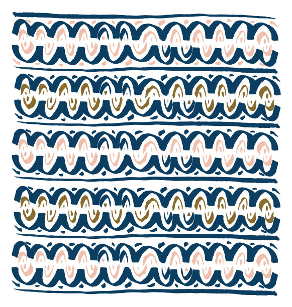 抽象现代土著民族波西米亚艺术印刷，摩洛哥风格的艺术海报巧妙的镂空丝印。书法墨水海军蓝赭石金粉波浪卷发边界主题。重复的有机手绘图案。低保部落复古家居装饰纺织品图片下载