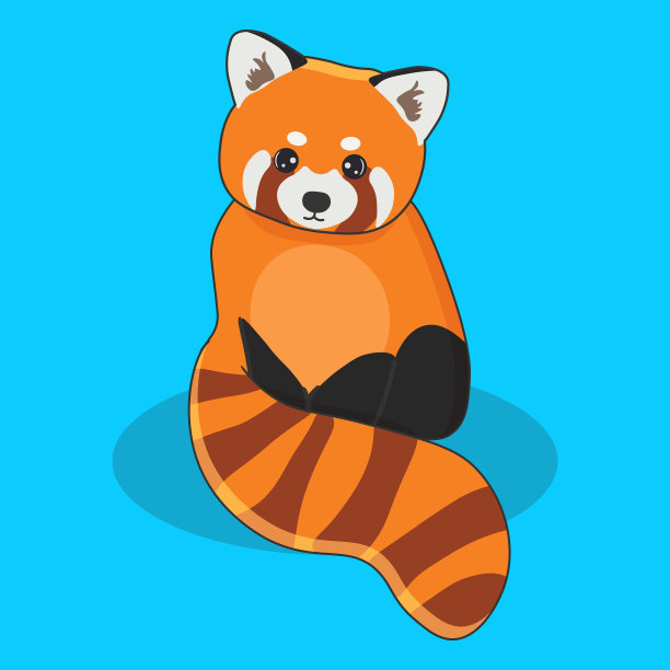 可爱的小熊猫孤立在蓝色的背景。矢量插图在卡通风格。图片下载