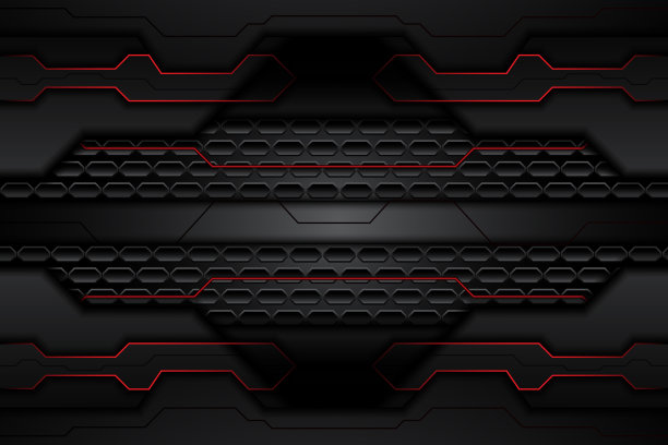 金属板上黑色与钢网上的红色条纹形成对比。模板现代技术设计背景。矢量图图片下载