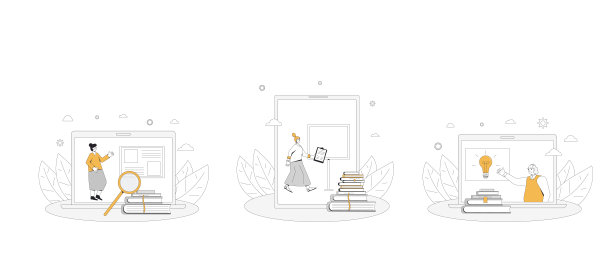 在线教育设置。数字学习收集概念。教师提供网络研讨会或在线视频培训。矢量线艺术平面插图。图片下载