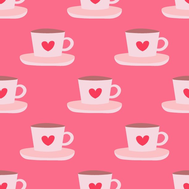 可爱的茶杯无缝重复矢量图案图片下载