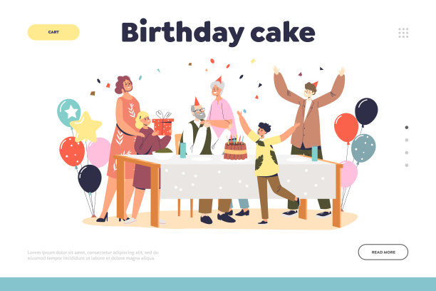 生日蛋糕概念登陆页与大家庭一起庆祝祖父周年图片下载