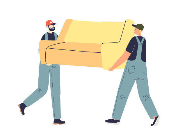 搬家服务人员将沙发搬到新家。加载器在工作中图片下载