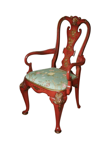 古董绿红椅子孤立在白色图片下载