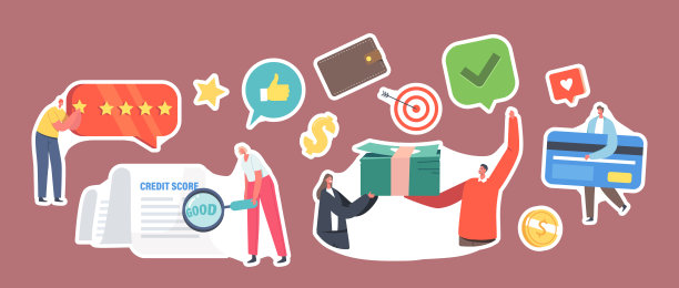 一套贴纸良好的信用评分贷款批准。个人债务、抵押和付款的信誉或风险图片下载
