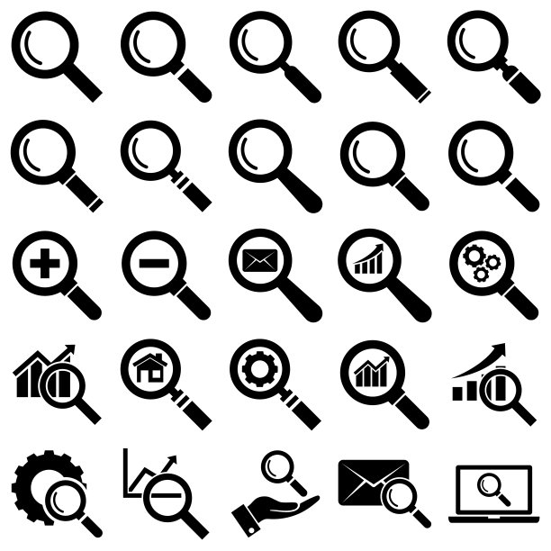 放大镜设置的图标，搜索标志孤立的白色背景图片下载