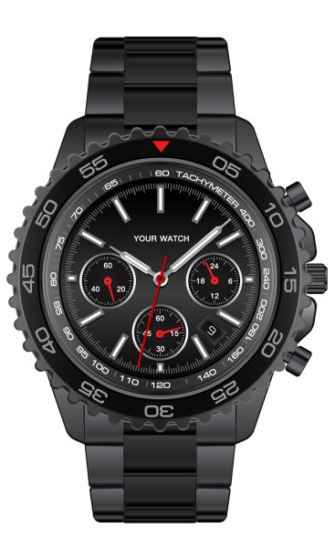 现实的黑钢钟表计时表图片下载