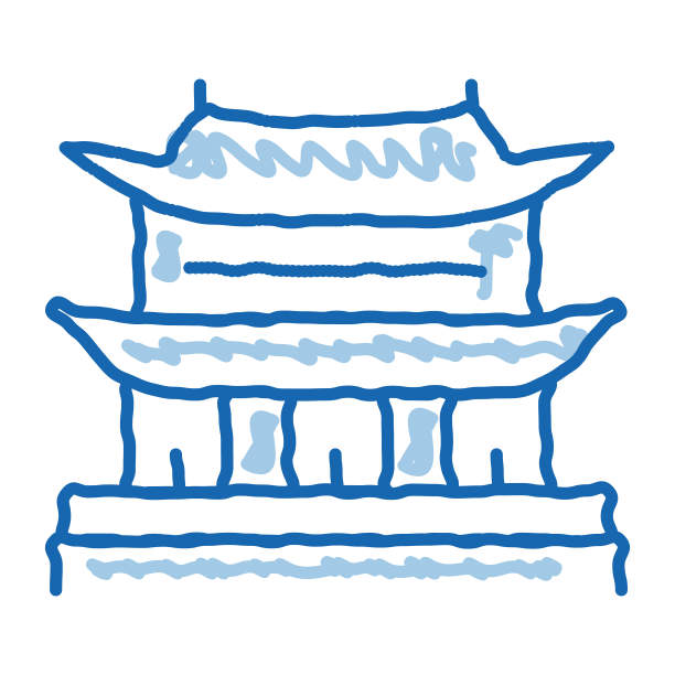 韩国建筑涂鸦图标手绘插图图片下载