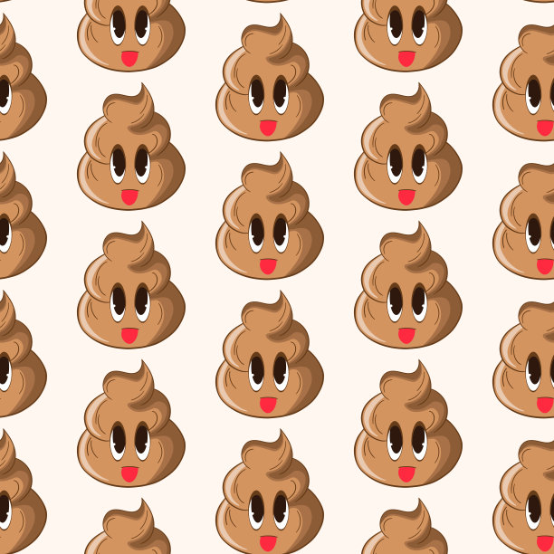 无缝图案与卡哇伊便便在白色的背景。卡通便便，粪便图标。该死的模式，邪恶的粪便。矢量插图邀请，海报，卡片，织物，纺织品。涂鸦风格图片下载