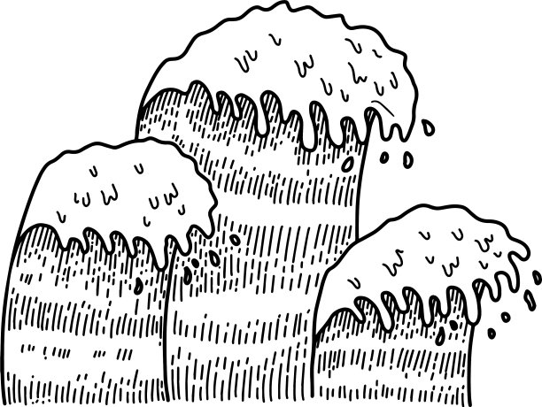 海浪在雕刻风格中的设计元素图片下载