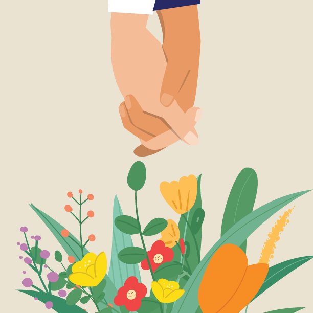 手握鲜花的情侣。情人节图片下载