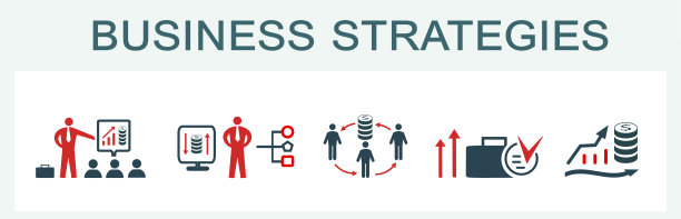 一组矢量插图，一组图标，一种风格的微型信息图，商业，金融和营销。网站策划、商务会议、谈判、策略、演示、团队合作。图片下载