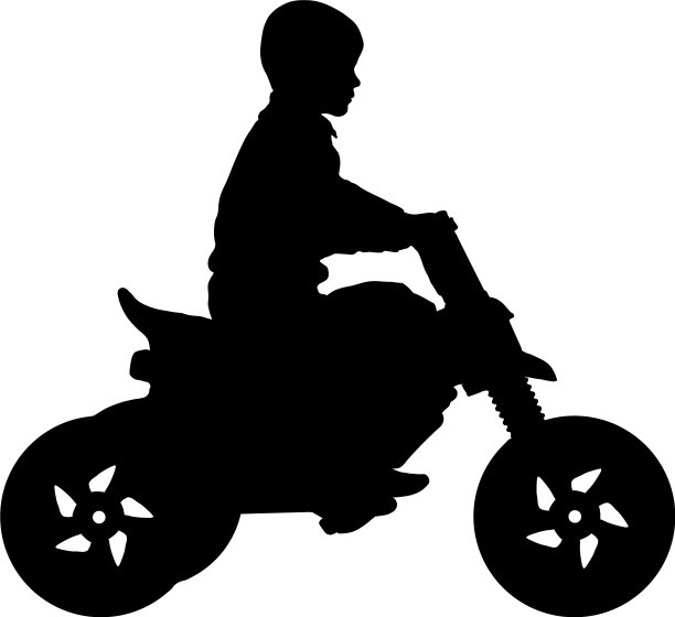 孩子骑着电动摩托车的剪影图片下载