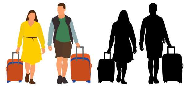 年轻夫妇带着行李箱去度假图片下载