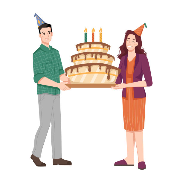 女人和男人拿着插着蜡烛的生日蛋糕图片下载