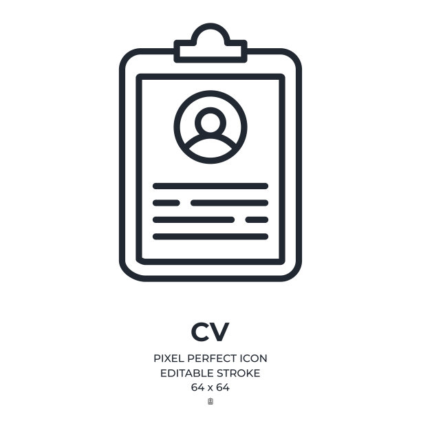 简历文档可编辑的描边轮廓图标孤立在白色背景平坦矢量插图。像素完美。64 x 64。图片下载